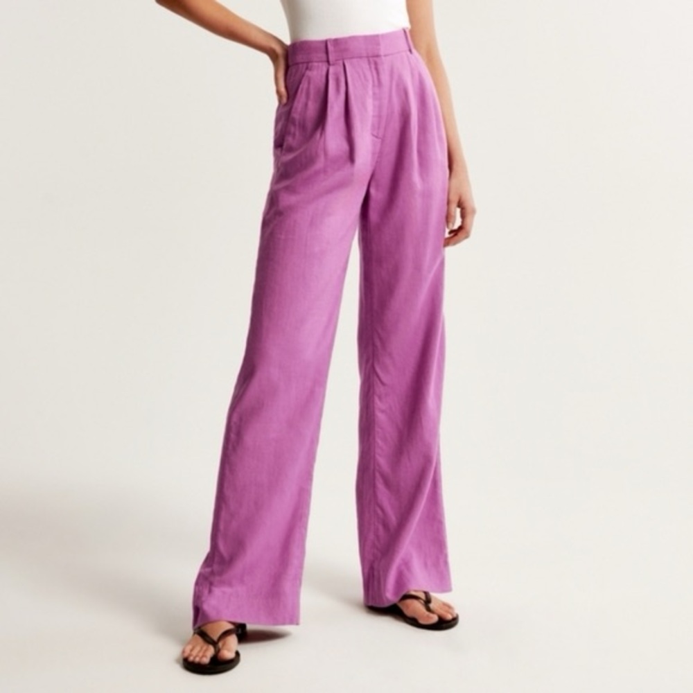 A&F Purple Sloane Linen Blend Wide Leg Pants Size 28/6L